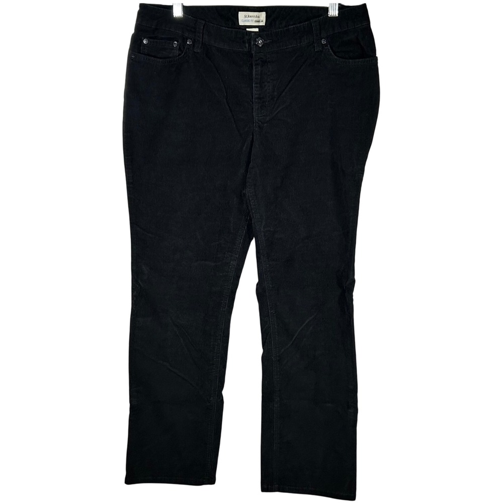 St Johns Bay Classic Fit Straight Leg Black Corduroy Pants Women's Size 14